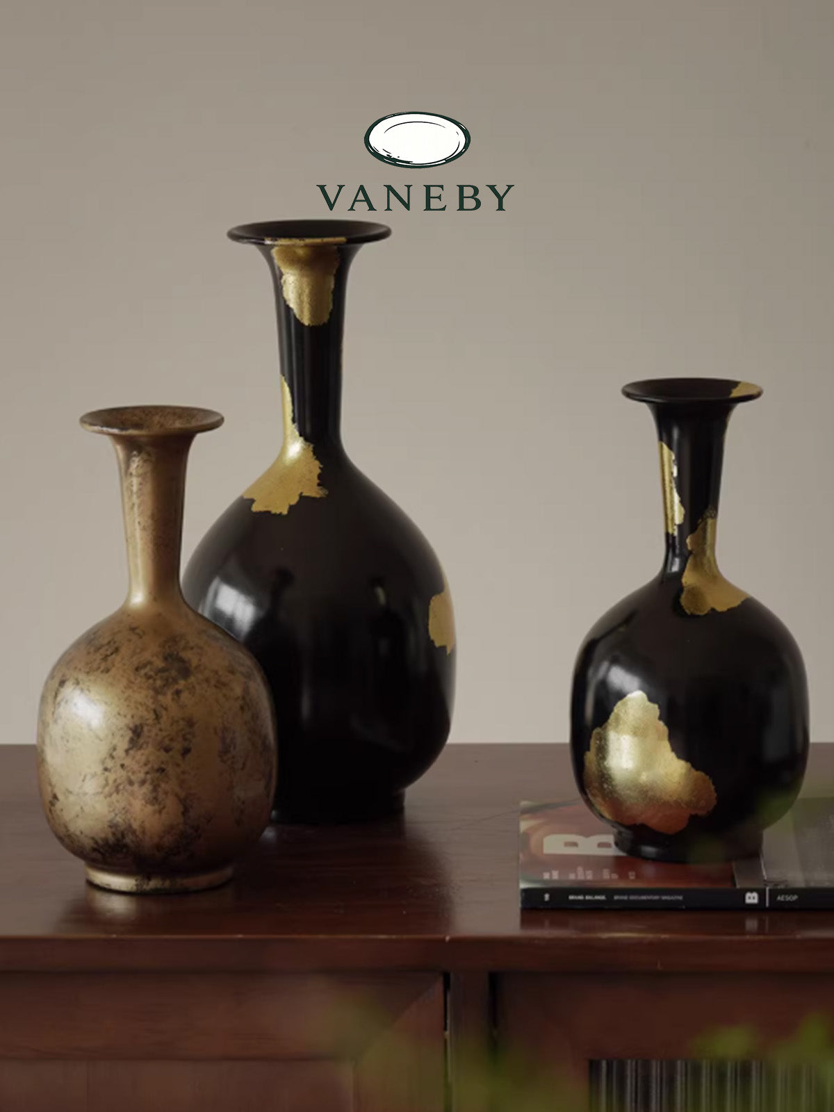 Obsidian Gilded Vintage Vase