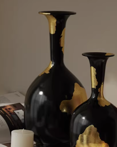 Obsidian Gilded Vintage Vase